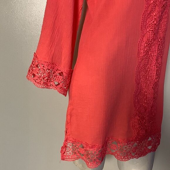 Isaac Mizrahi New York Womens gauze tunic top shirt medium lightweight crochet - Picture 4 of 8